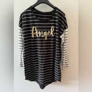 Victoria’s Secret Angel Long Sleeve Black and White Stripes Sleep Shirt